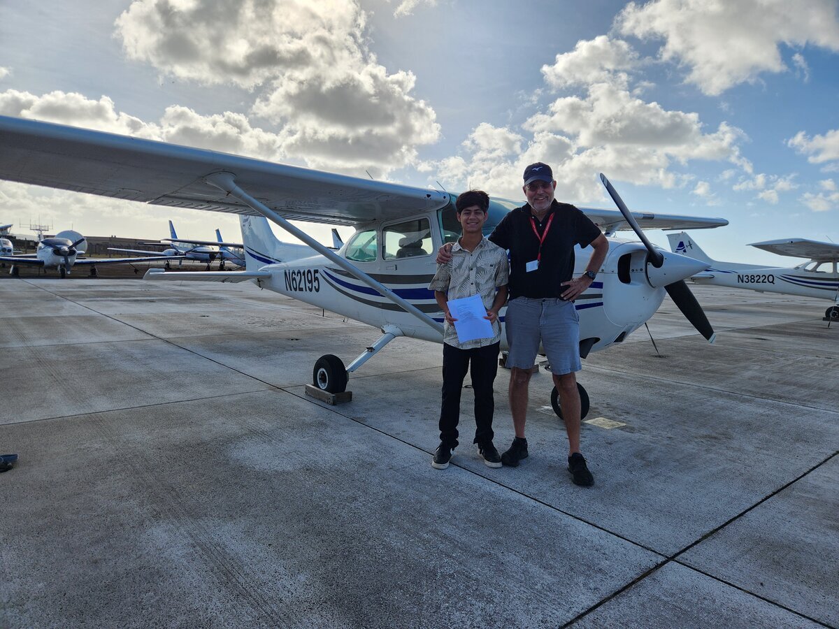 Jaden with mentor Don Jones in front of Cessna N62195